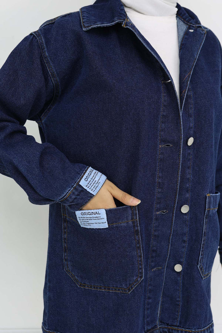 BNG Women Mobile Detailed Hijab Denim Jacket Navy 702 - Playas de Rosarito