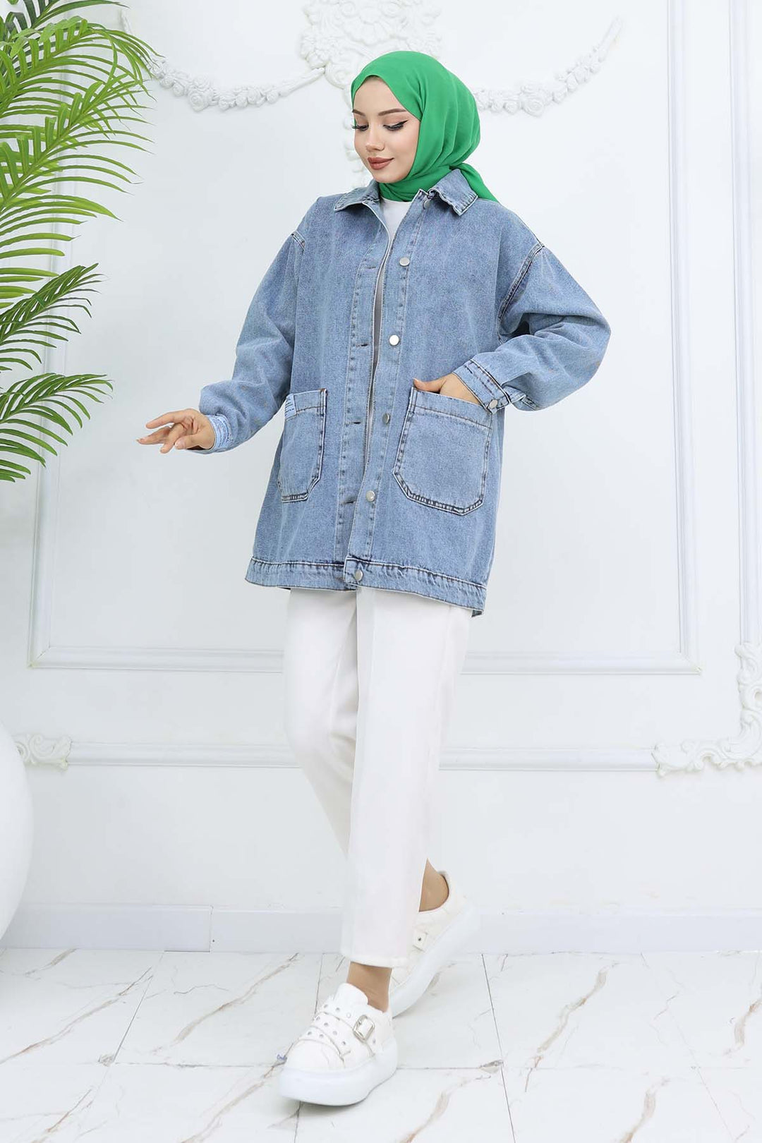 BNG Women Mobile Detailed Hijab Denim Jacket Blue 702 - Sammamish