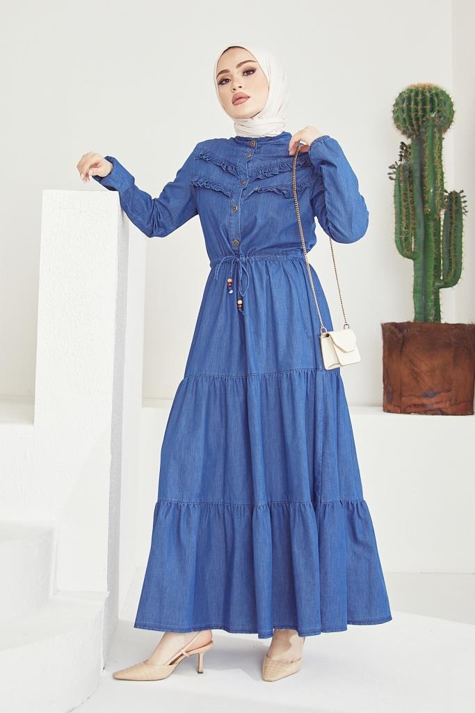 BNG Women Navy Blue Coat Hijab Dress - Clermont