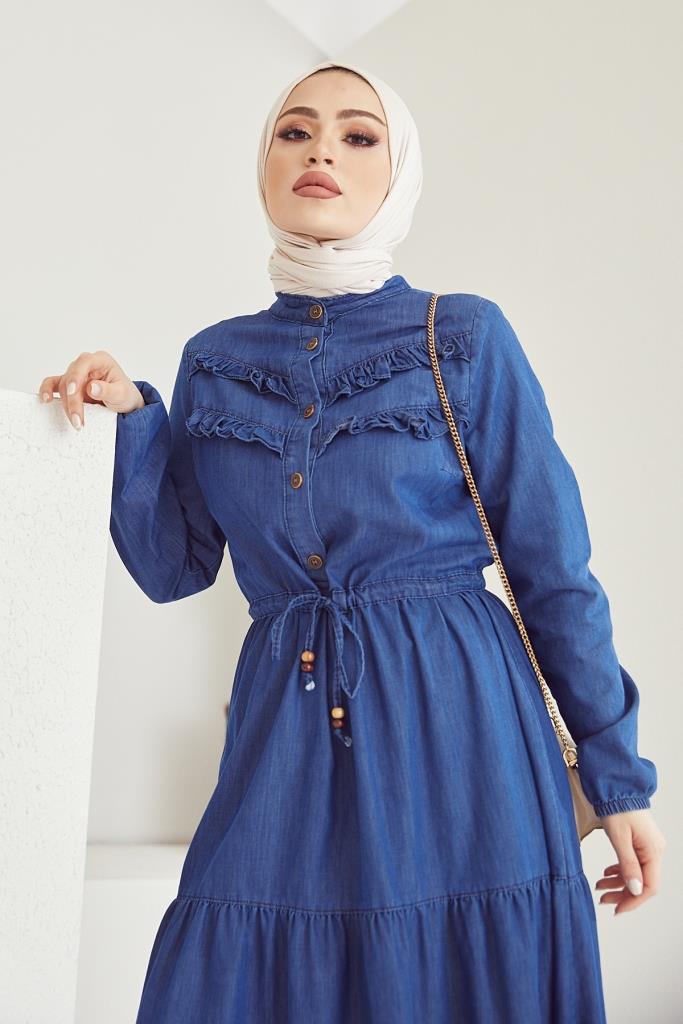 BNG Women Navy Blue Coat Hijab Dress - Clermont