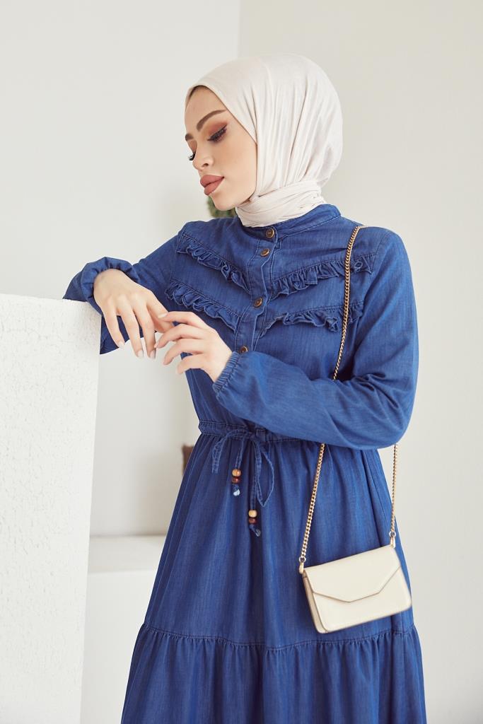 BNG Women Navy Blue Coat Hijab Dress - Clermont