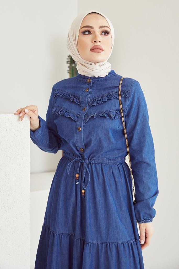 BNG Women Navy Blue Coat Hijab Dress - Clermont
