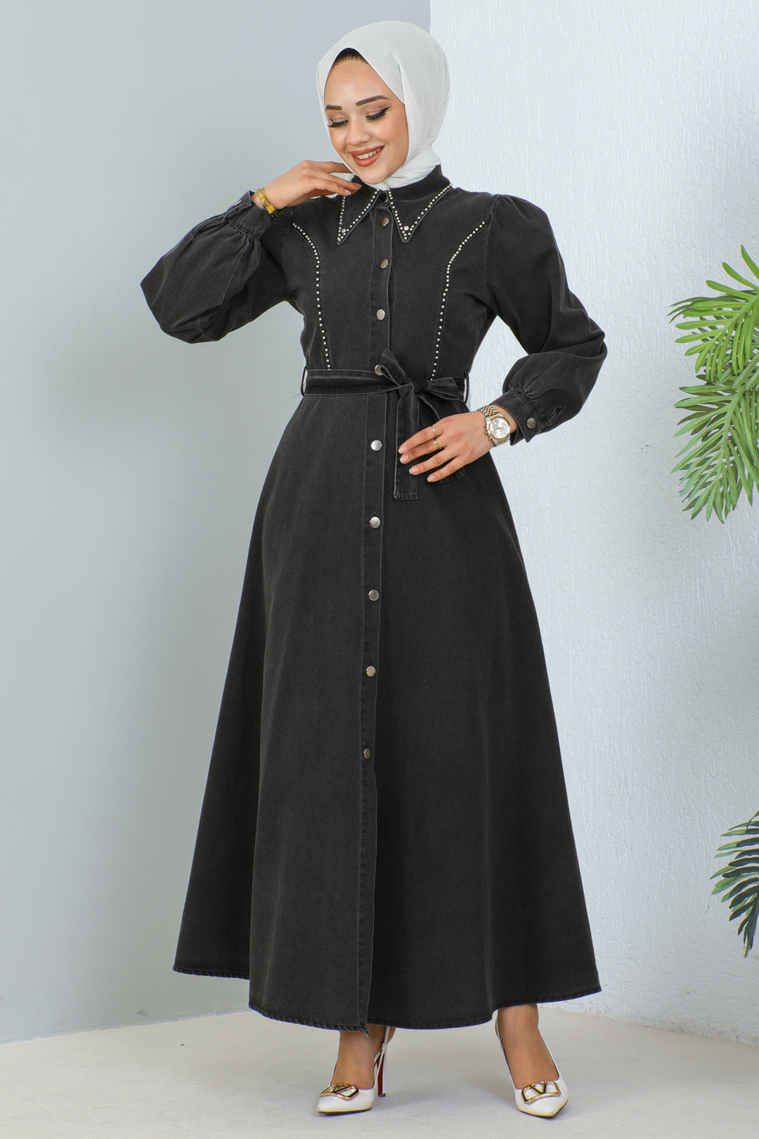 BNG Women Hijab Denim Dress Black - Clermont
