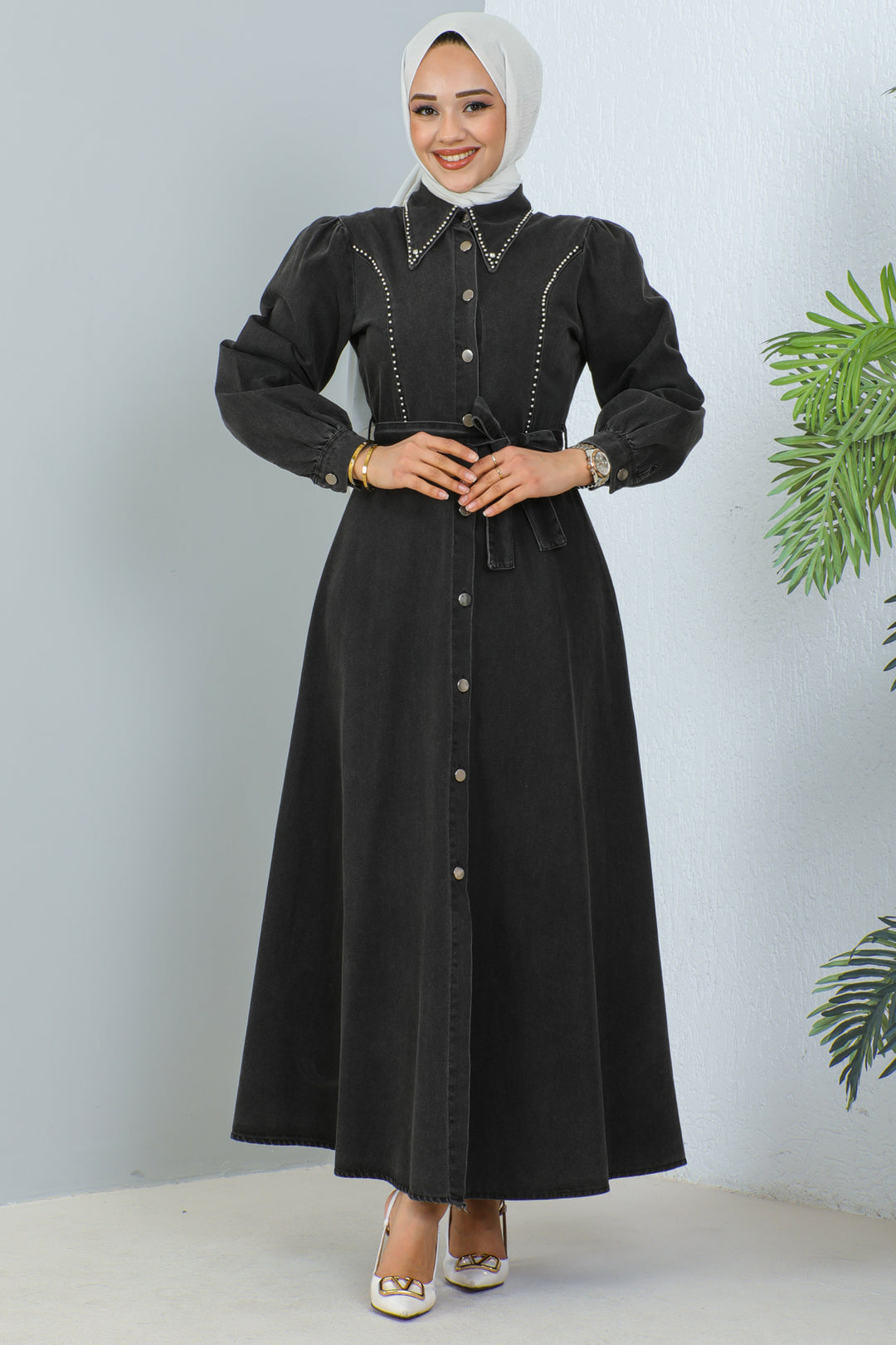 BNG Women Hijab Denim Dress Black - Clermont