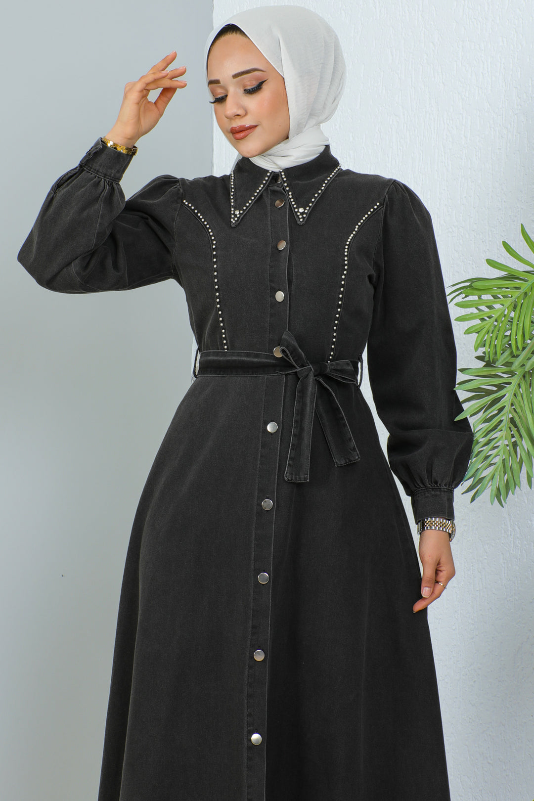 BNG Women Hijab Denim Dress Black - Clermont