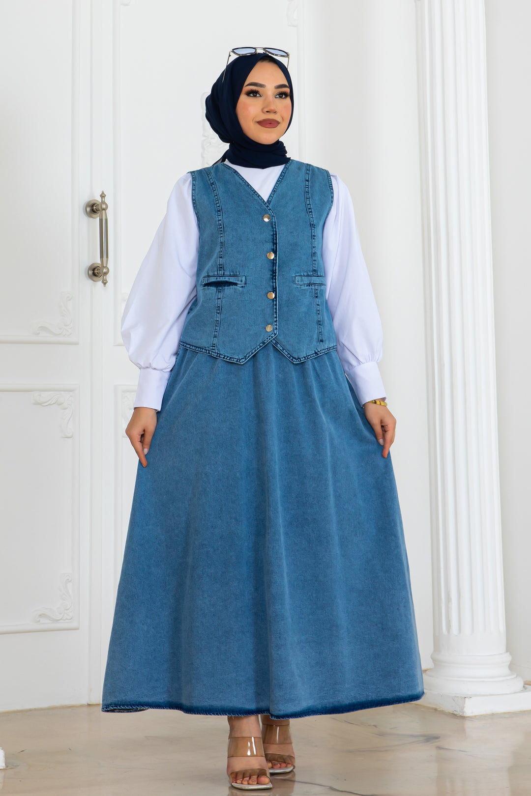 BNG Women Denim Vest and Skirt Set Blue 2186 - Stavroúpoli