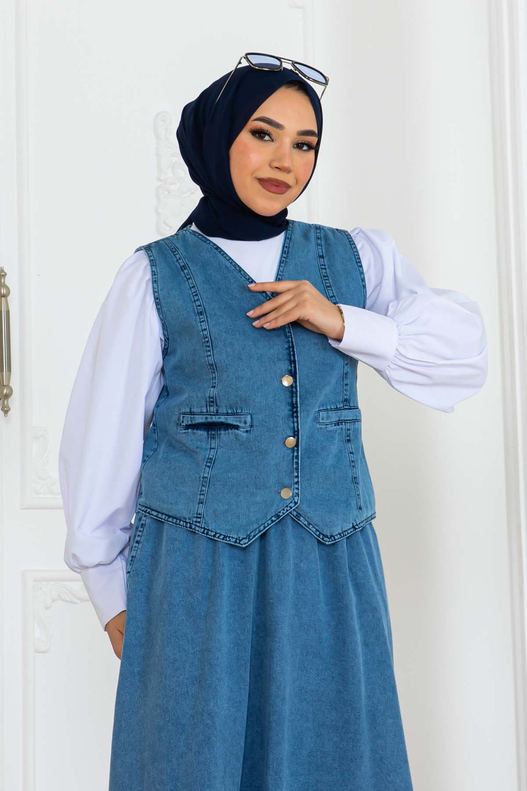 BNG Women Denim Vest and Skirt Set Blue 2186 - Stavroúpoli