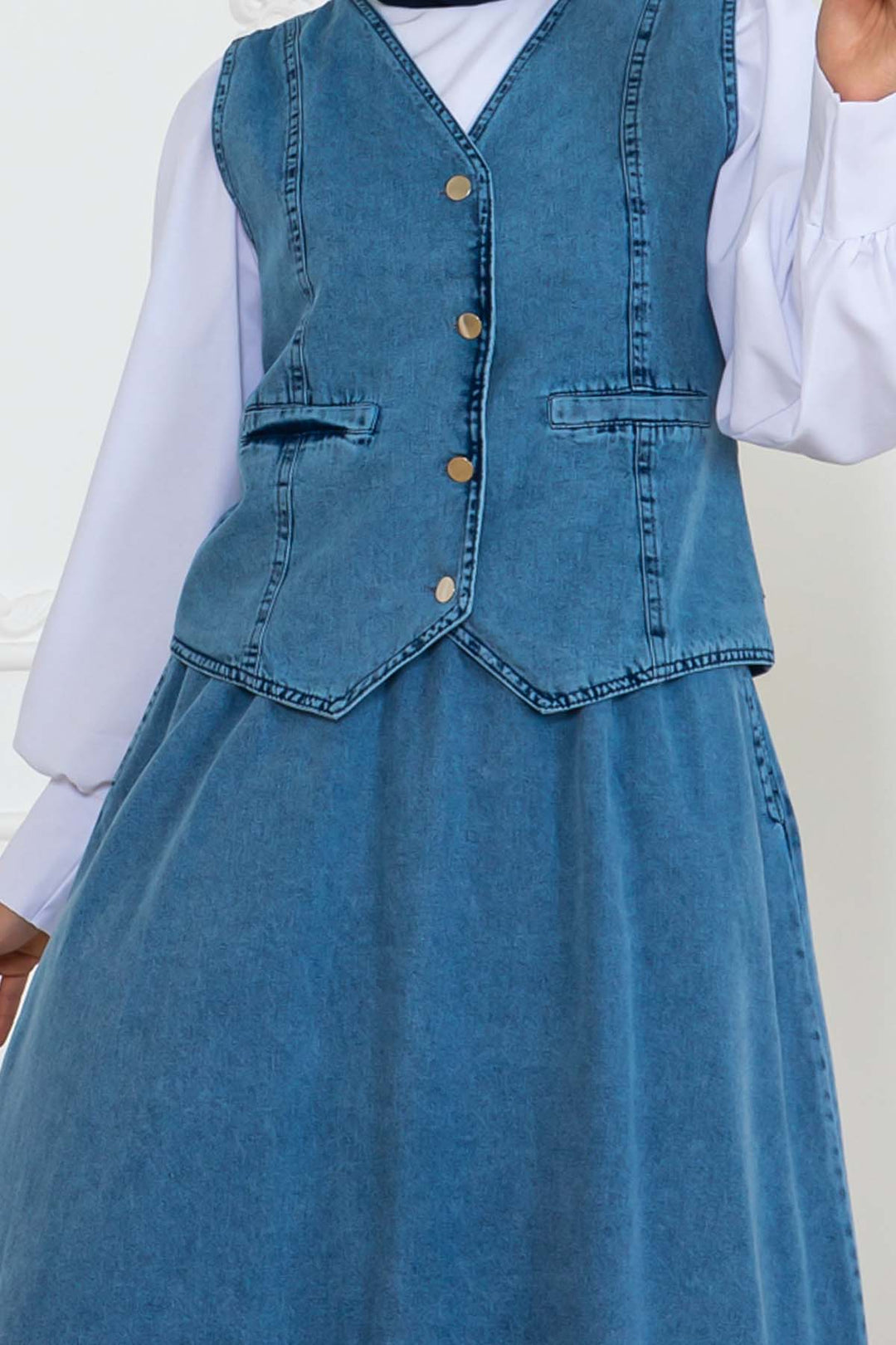 BNG Women Denim Vest and Skirt Set Blue 2186 - Stavroúpoli