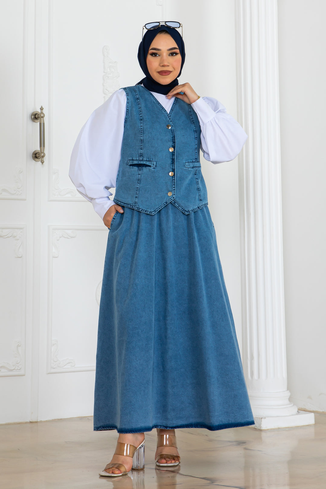 BNG Women Denim Vest and Skirt Set Blue 2186 - Stavroúpoli