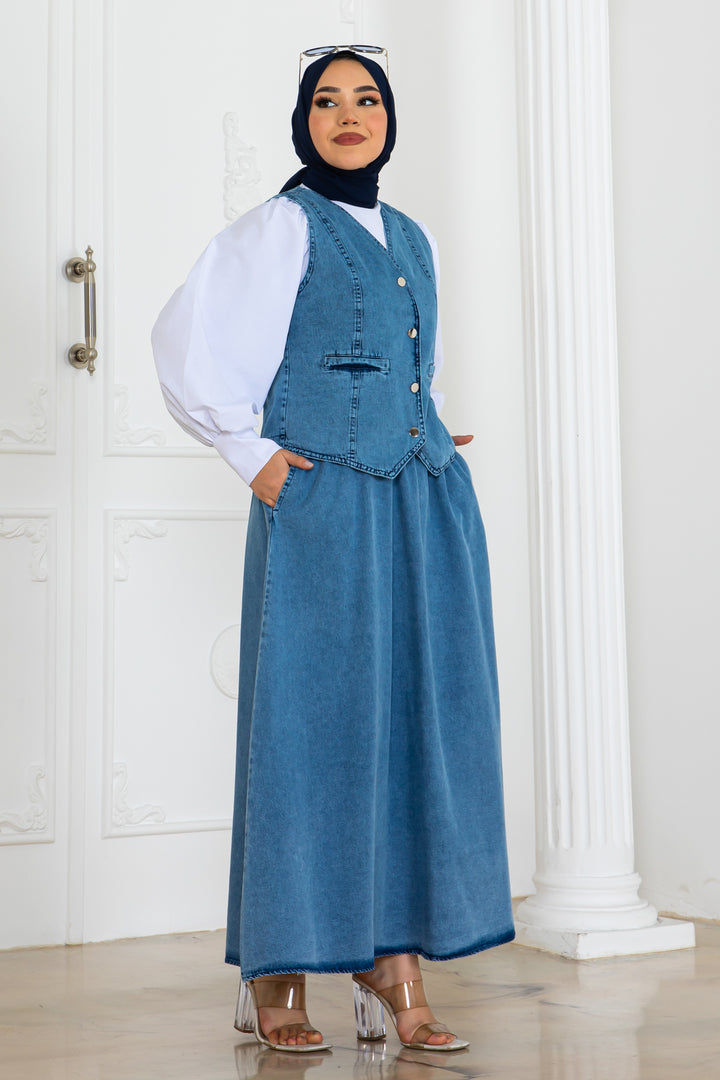 BNG Women Denim Vest and Skirt Set Blue 2186 - Stavroúpoli