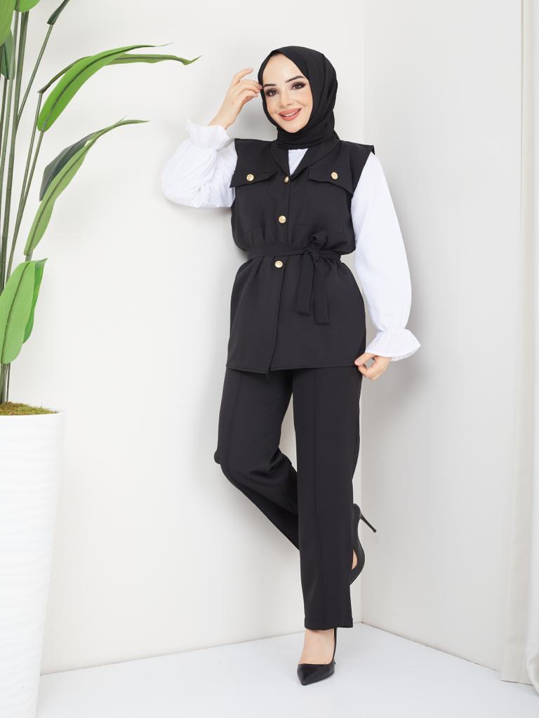 BNG Women Vest Hijab 3 Piece Set Black - Clermont – Clos