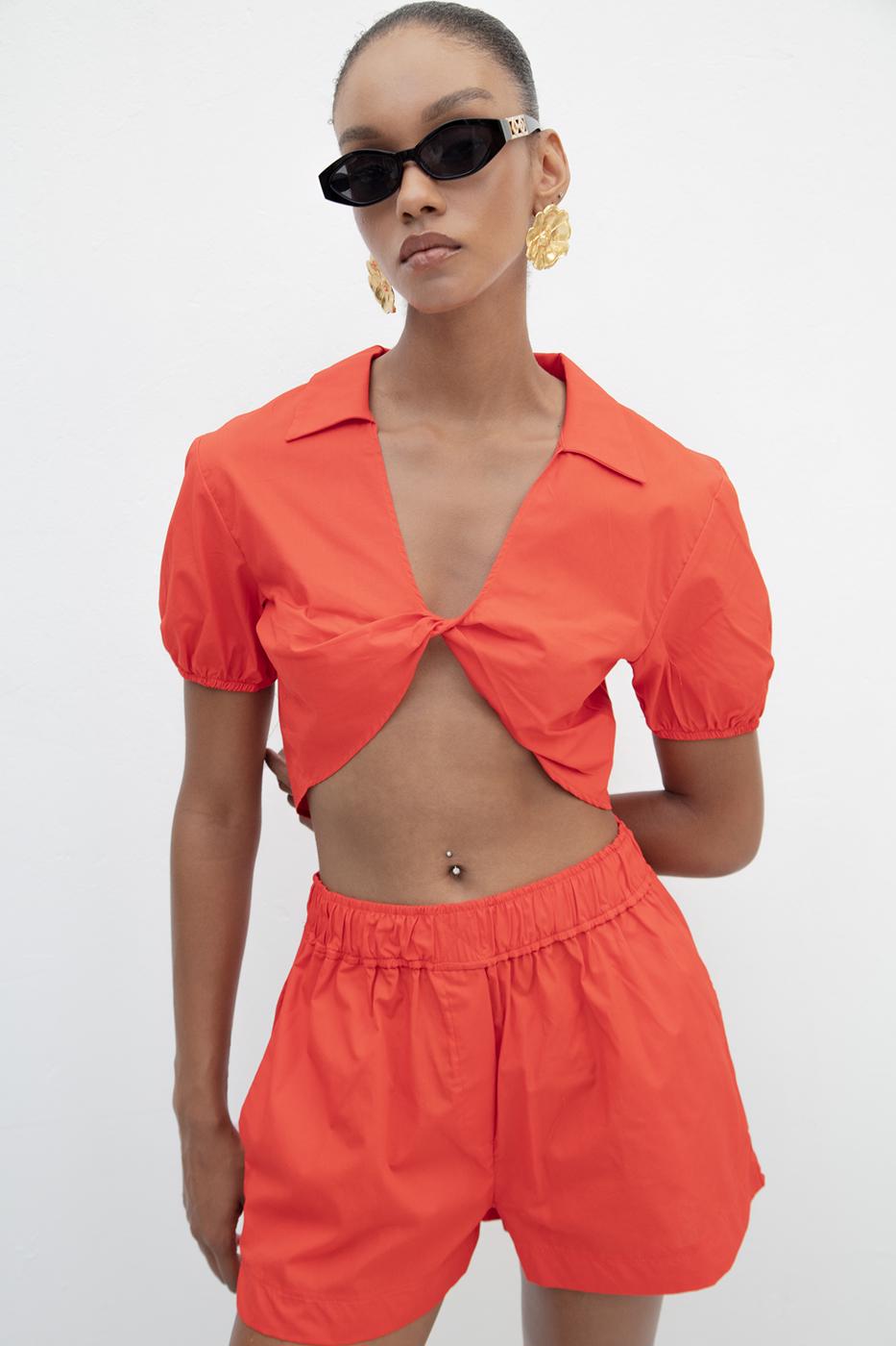 BSL Women 100% Cotton Twist Crop Blouse - Bedford