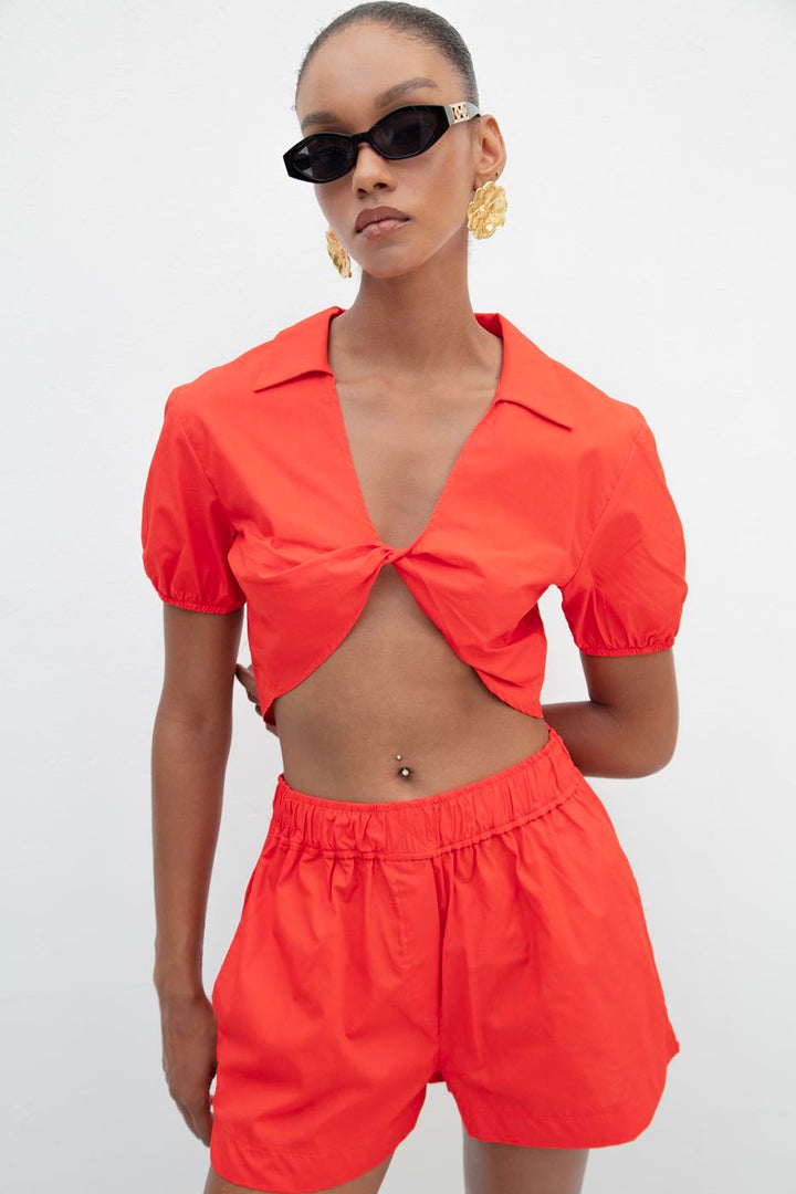 BSL Women 100% Cotton Twist Crop Blouse - Bedford