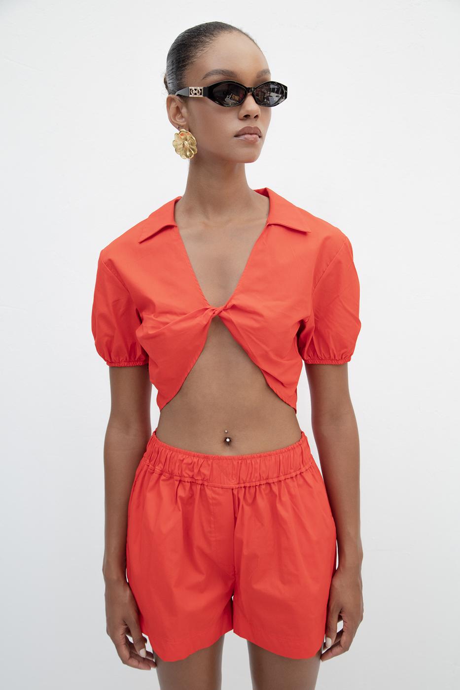 BSL Women 100% Cotton Twist Crop Blouse - Bedford