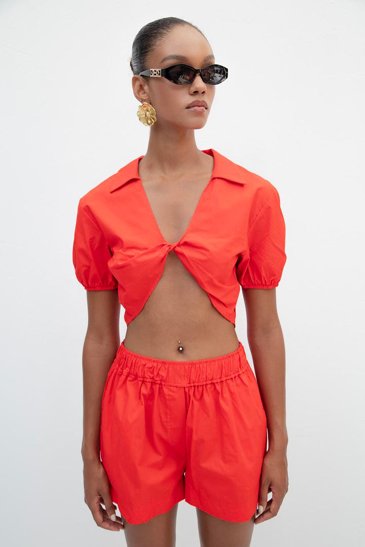 BSL Women 100% Cotton Twist Crop Blouse - Bedford