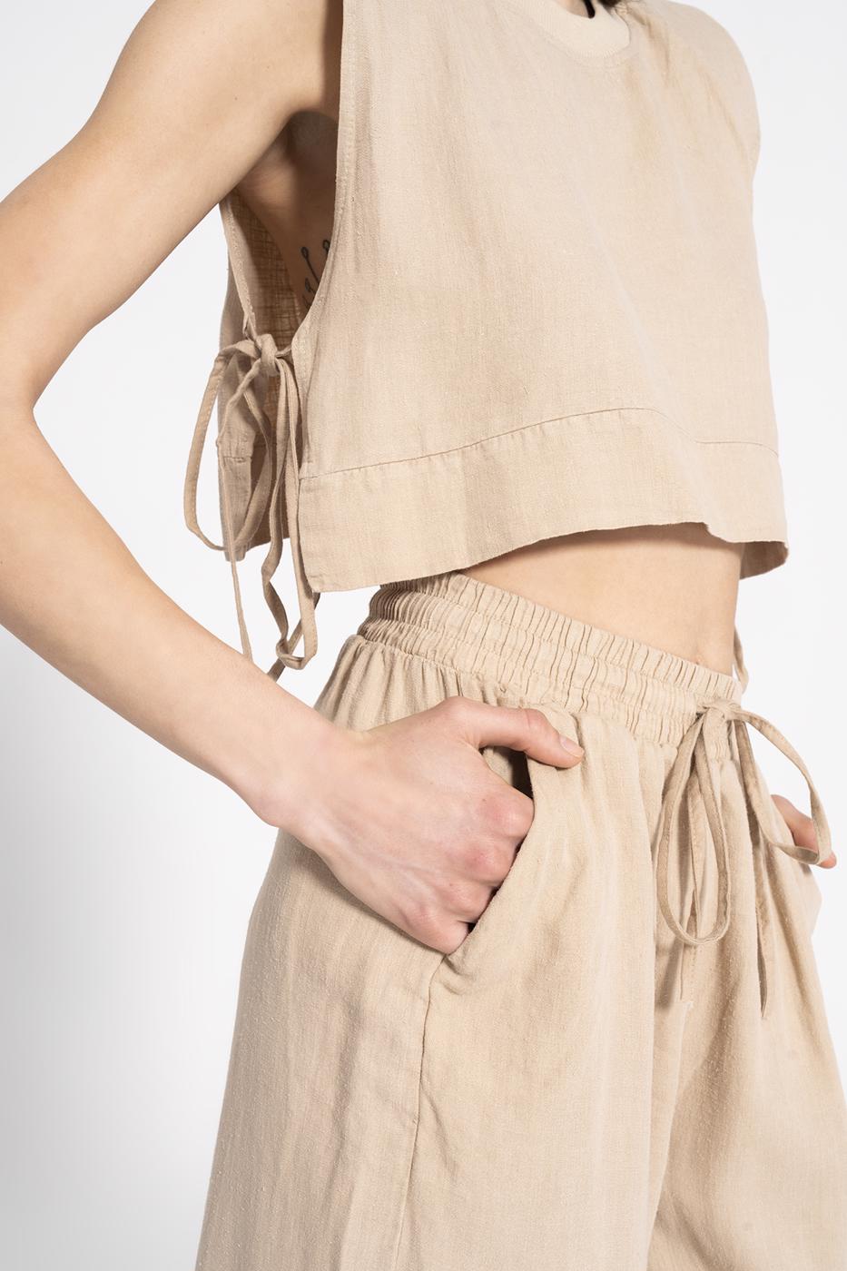 BSL Women 100% Linen Side Tie Crop Blouse - Mount Prospect