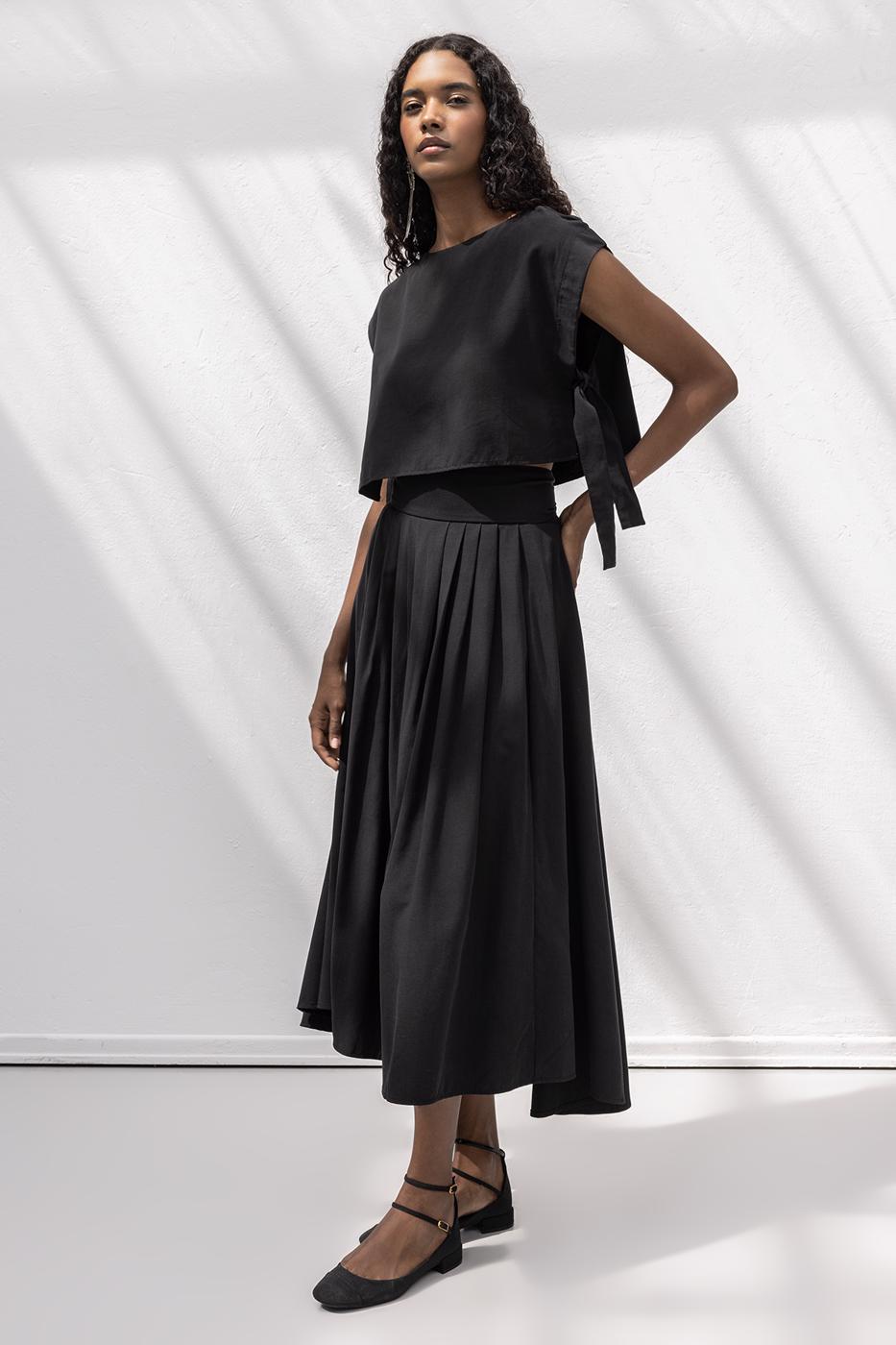 BSL Women 100% Tencel Pleated Detailed Midi Skirt - Vénissieux