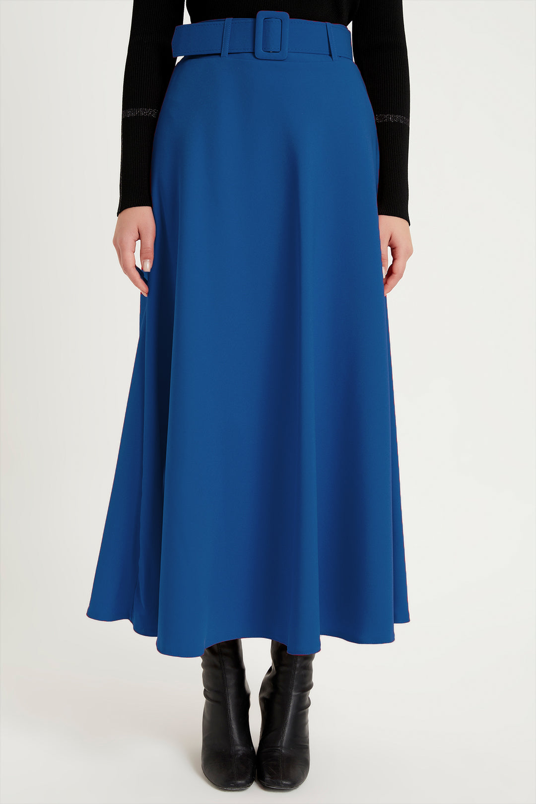 ZRF Women Belted Flared Skirt - Indigo - Ingolstadt