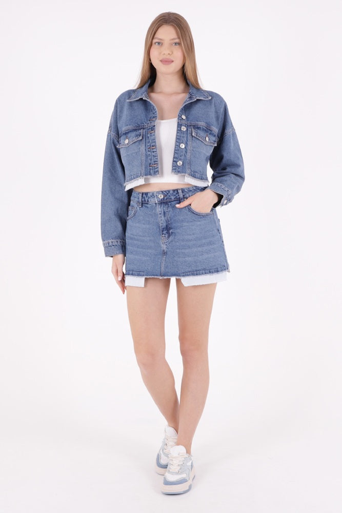 XLJ Denim Short Skirt with Revealed Pocket Liners Mixed - Sutton Coldfield