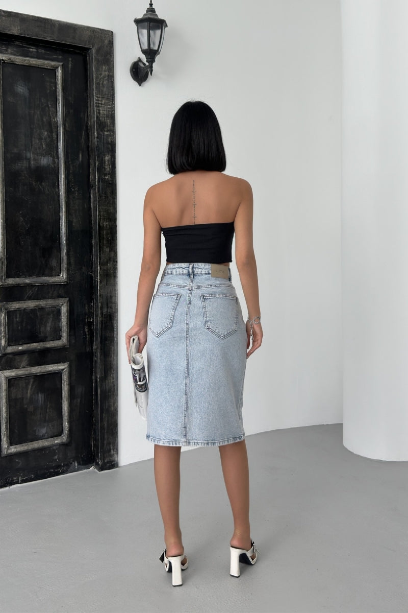 XLJ Medium Length Denim Skirt with Zippers on Double Side Mixed - Cairns