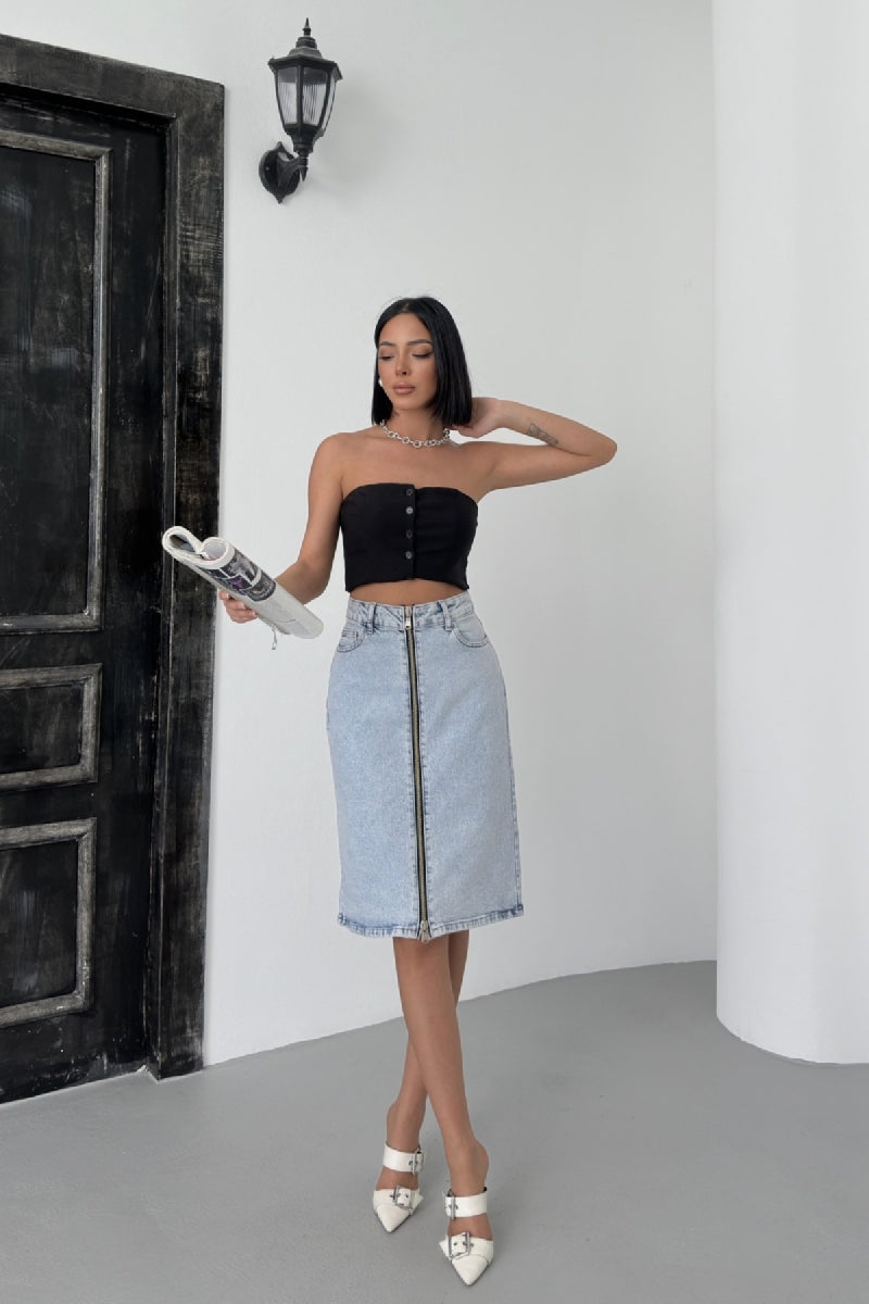 XLJ Medium Length Denim Skirt with Zippers on Double Side Mixed - Cairns