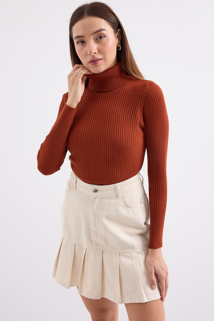 BGD Women Fisherman Collar Sweater - Terracotta - Avondale