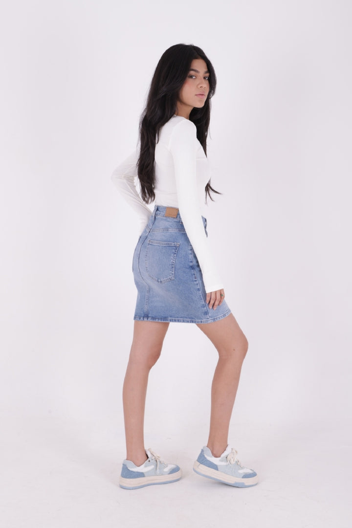 XLJ Short Length Denim Skirt with Stitched Hem Mixed - Lancaster