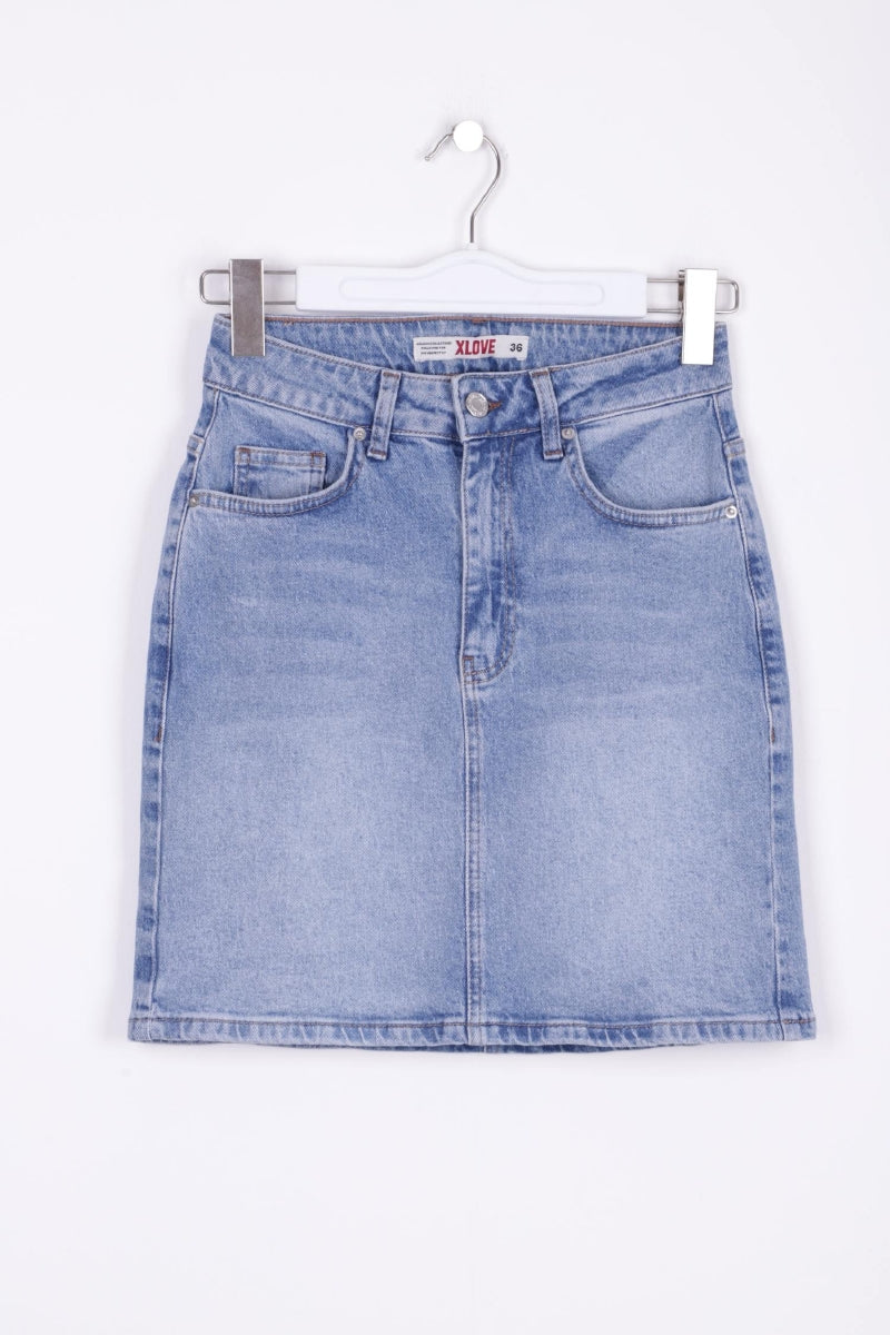 XLJ Short Length Denim Skirt with Stitched Hem Mixed - Lancaster