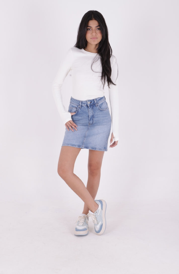 XLJ Short Length Denim Skirt with Stitched Hem Mixed - Lancaster