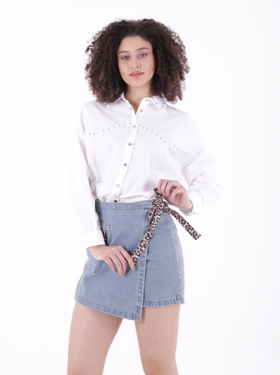 XLJ Square Pocket and Tie Detailed Short Denim Skirt - Lecce