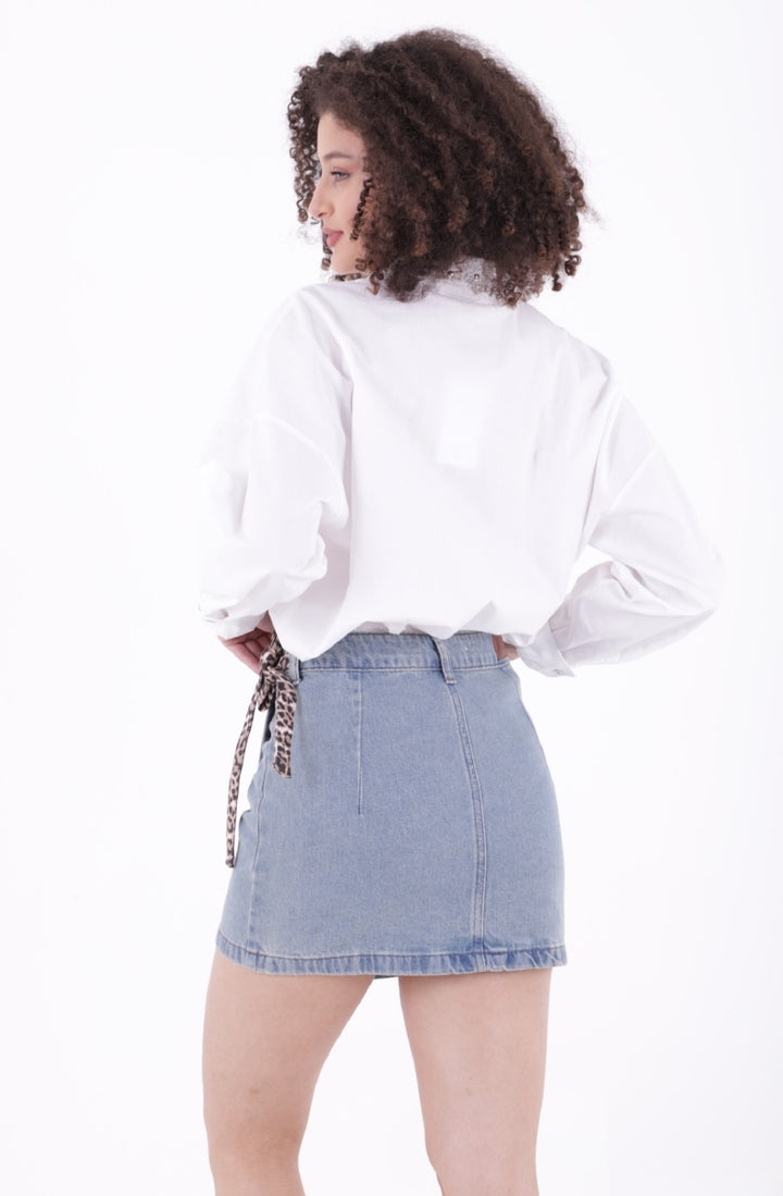 XLJ Square Pocket and Tie Detailed Short Denim Skirt - Lecce
