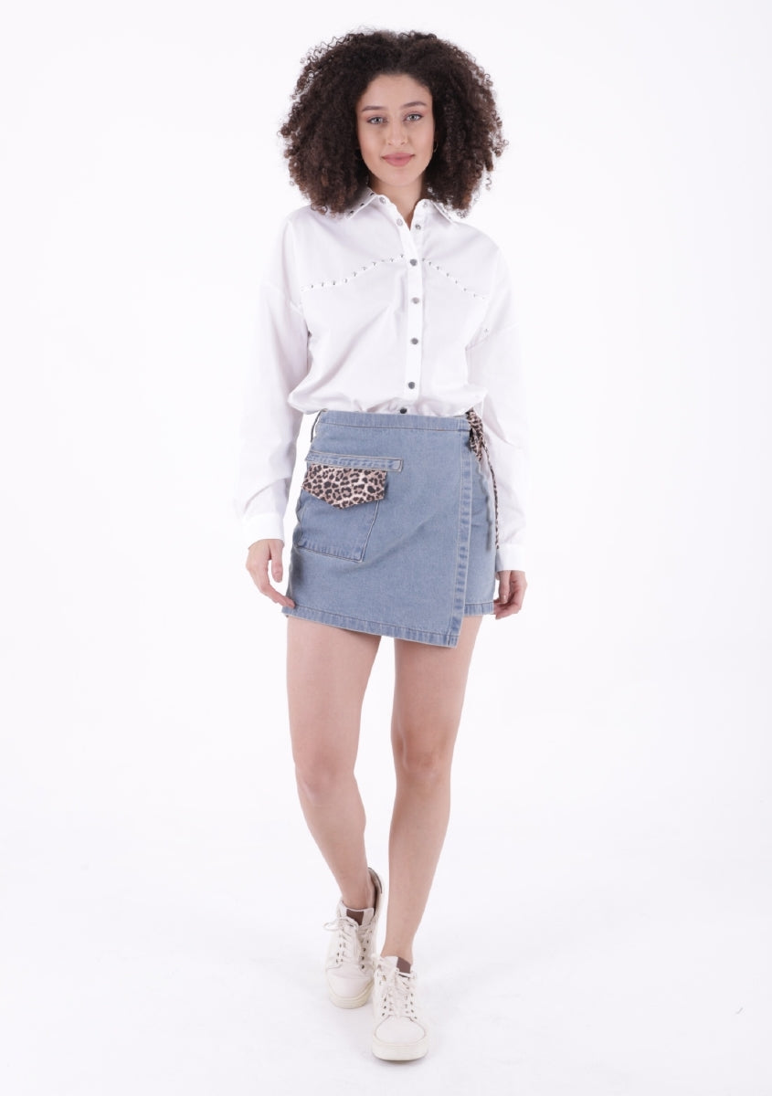 XLJ Square Pocket and Tie Detailed Short Denim Skirt - Lecce