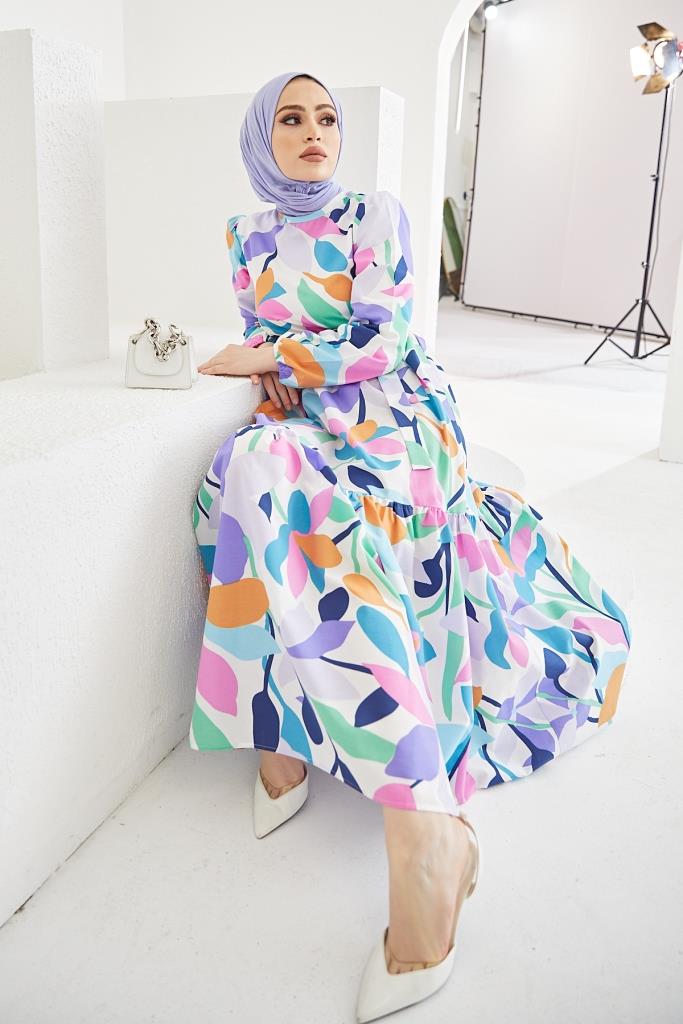 BNG Women Patterned Hijab Dress Turquoise - Clermont