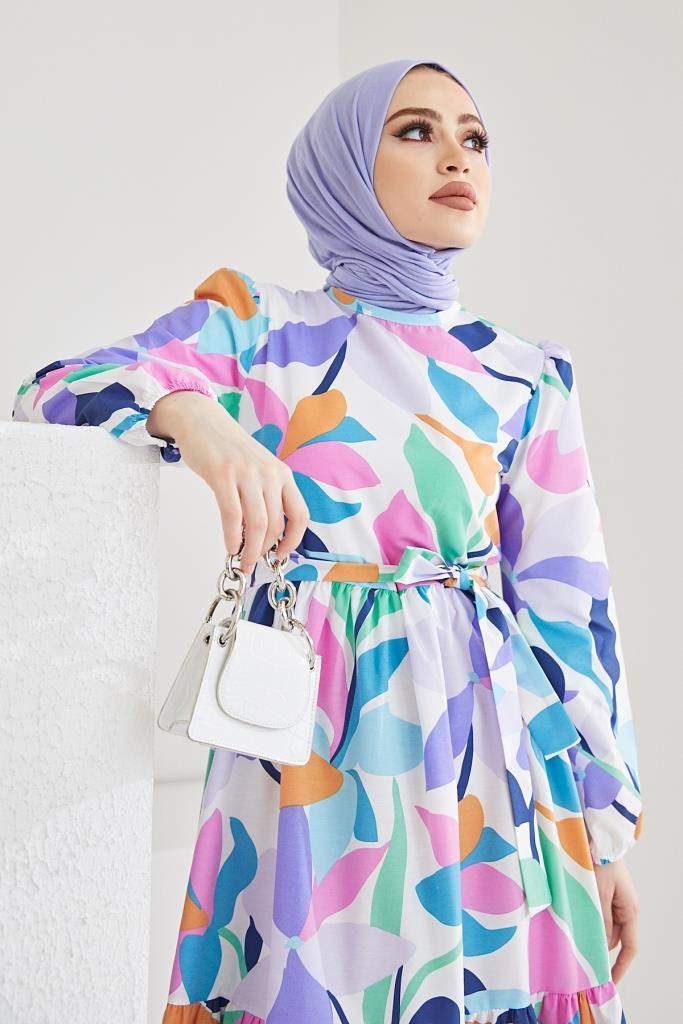 BNG Women Patterned Hijab Dress Turquoise - Clermont
