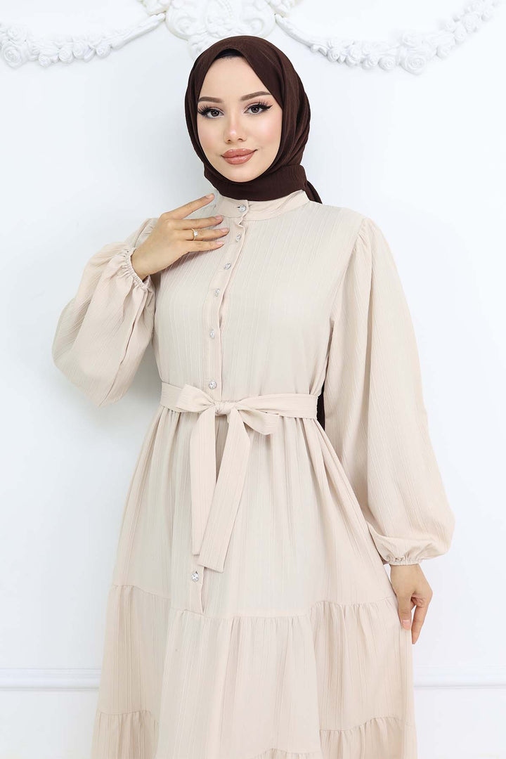 BNG Women Stone-Colored Buttoned High Neck Hijab Dress Stone Color 2268 - Randolph