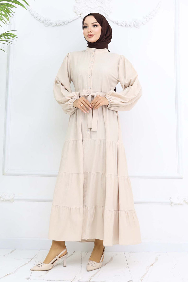 BNG Women Stone-Colored Buttoned High Neck Hijab Dress Stone Color 2268 - Randolph