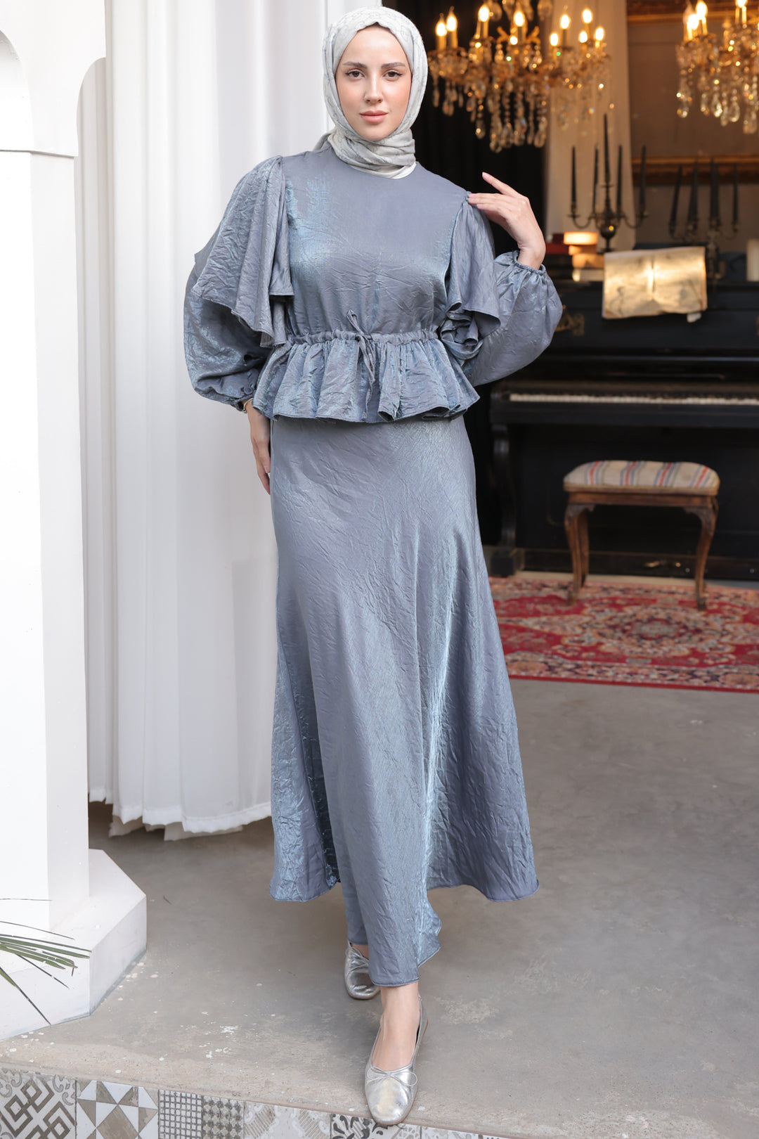 BNG Women Women's Waist Ruffled Skirt Suit 2096 Gray - Clermont