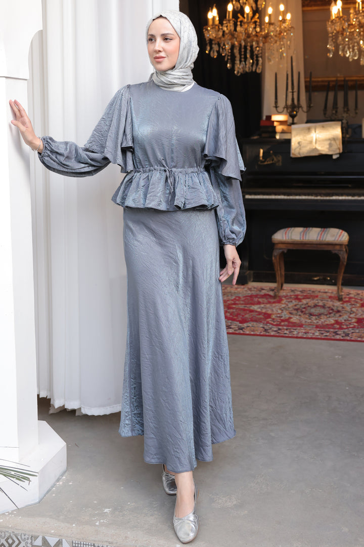 BNG Women Women's Waist Ruffled Skirt Suit 2096 Gray - Clermont