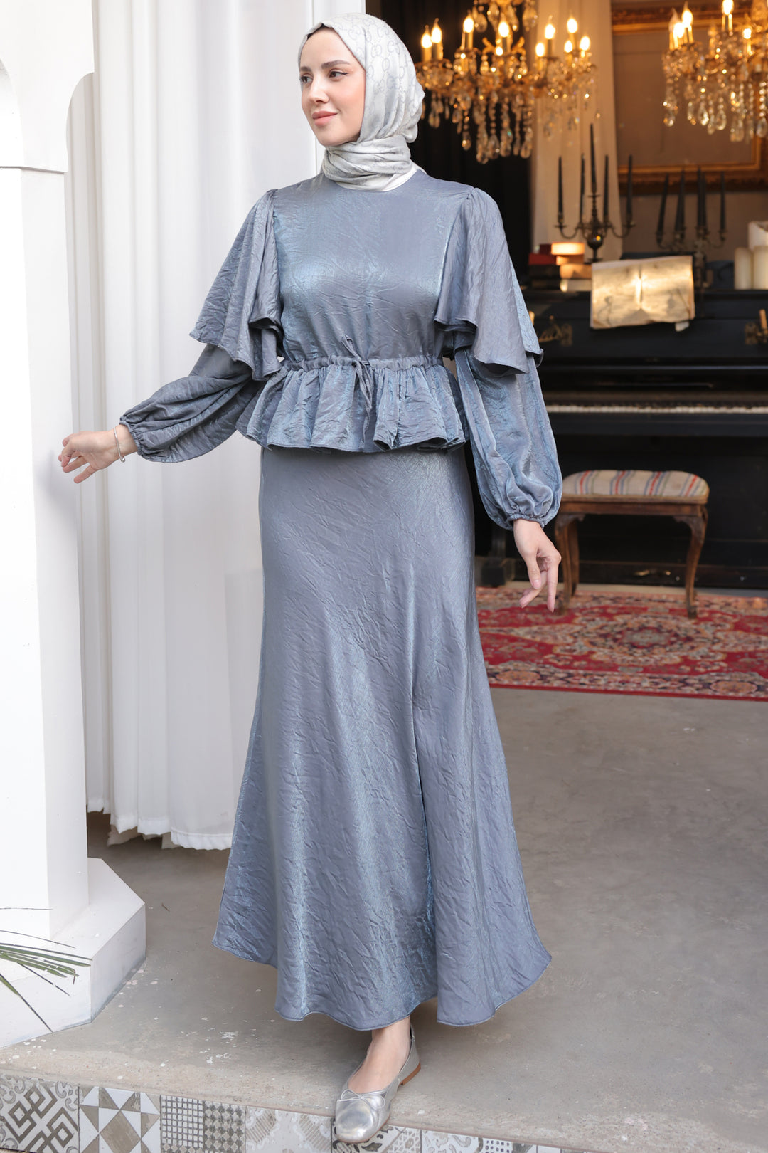 BNG Women Women's Waist Ruffled Skirt Suit 2096 Gray - Clermont