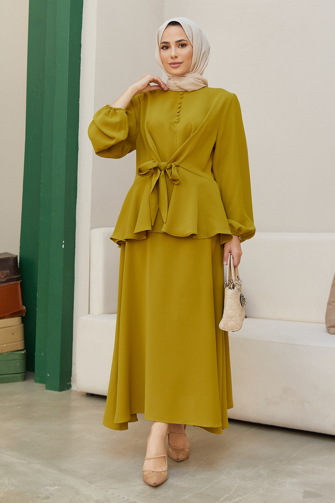 ZRF Women Button-Front Skirt Suit - Olive Green - Abrantes