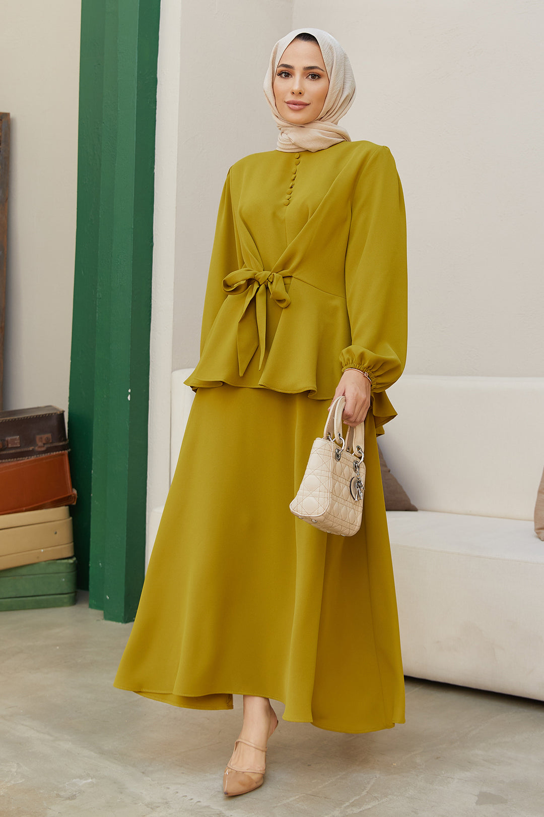 ZRF Women Button-Front Skirt Suit - Olive Green - Abrantes