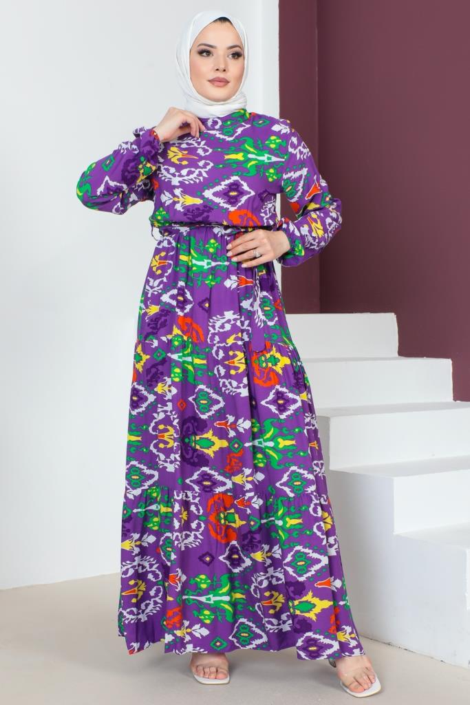 BNG Women Patterned Viscose Hijab Dress Purple - Clermont