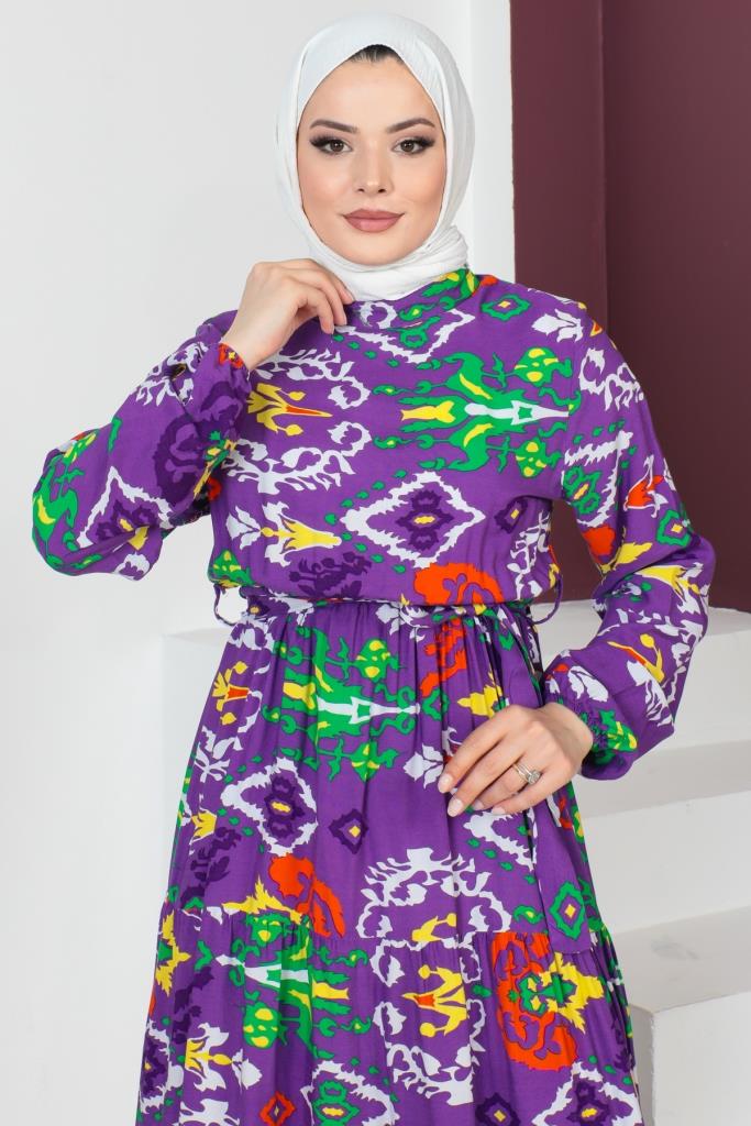 BNG Women Patterned Viscose Hijab Dress Purple - Clermont