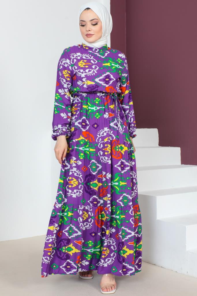 BNG Women Patterned Viscose Hijab Dress Purple - Clermont