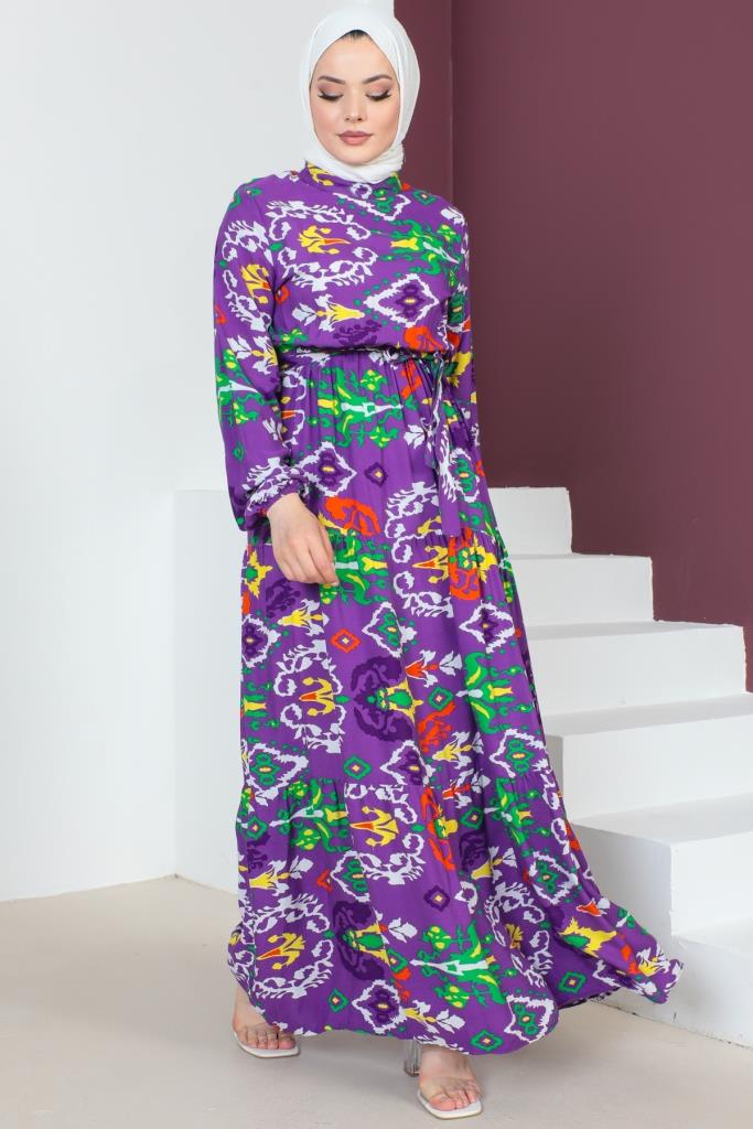 BNG Women Patterned Viscose Hijab Dress Purple - Clermont