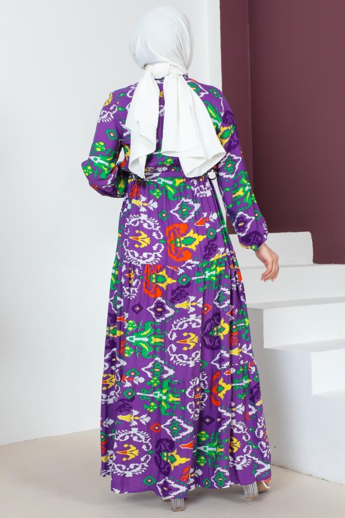 BNG Women Patterned Viscose Hijab Dress Purple - Clermont