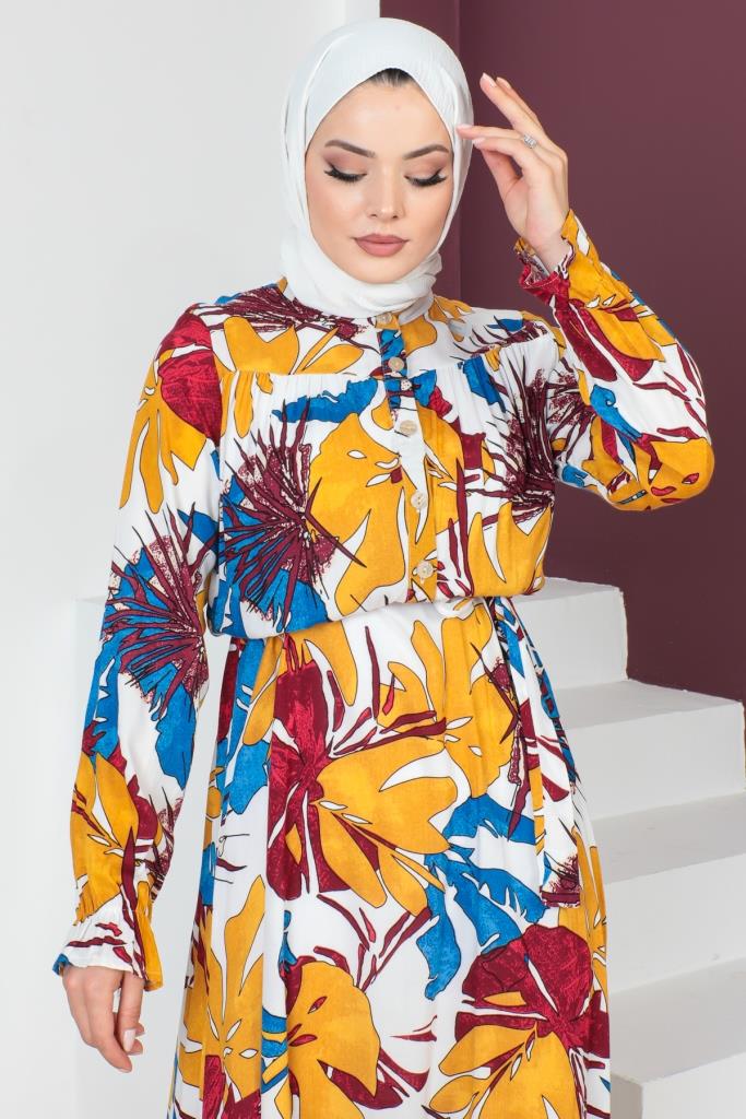 BNG Women Patterned Robe Viscose Hijab Dress Blue - Clermont