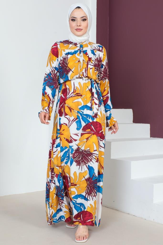 BNG Women Patterned Robe Viscose Hijab Dress Blue - Clermont