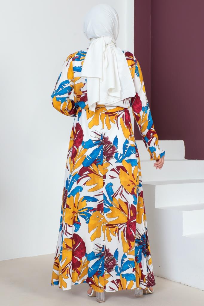 BNG Women Patterned Robe Viscose Hijab Dress Blue - Clermont