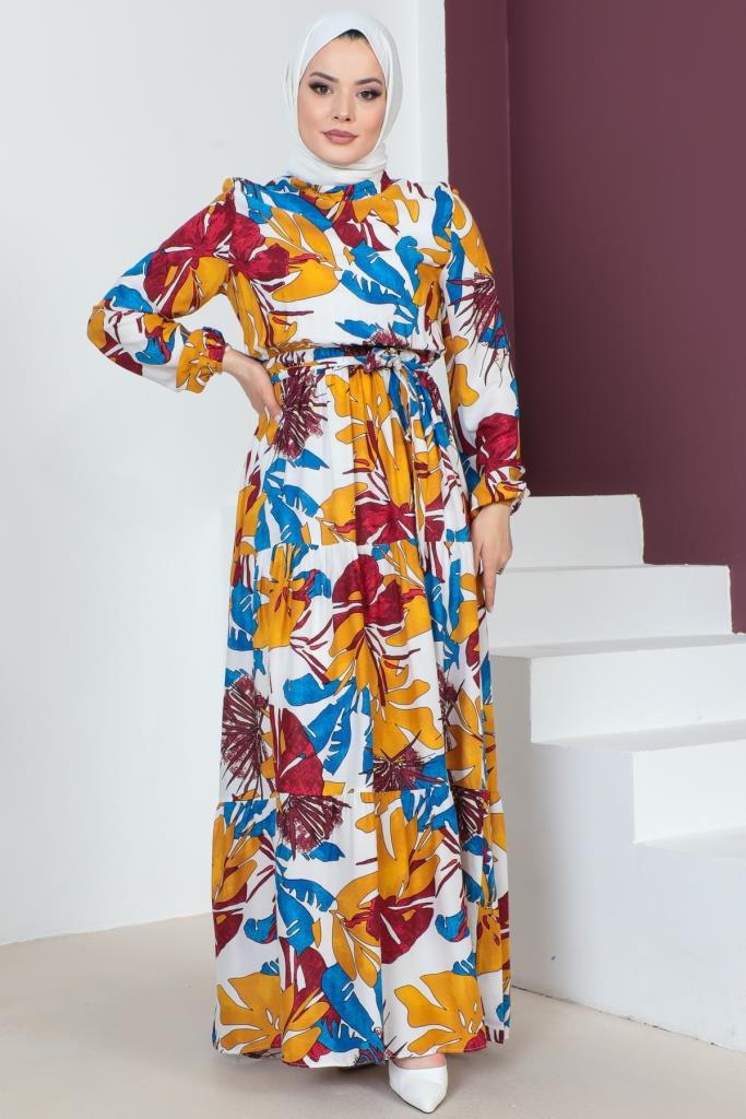 BNG Women Patterned Viscose Hijab Dress Blue - Clermont